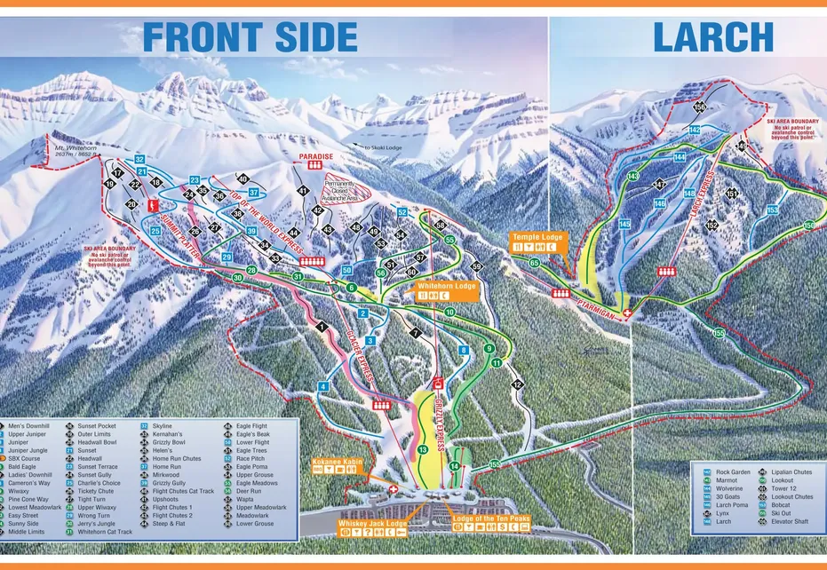 Banff Lake Louise Front side & Larch Ski  Map