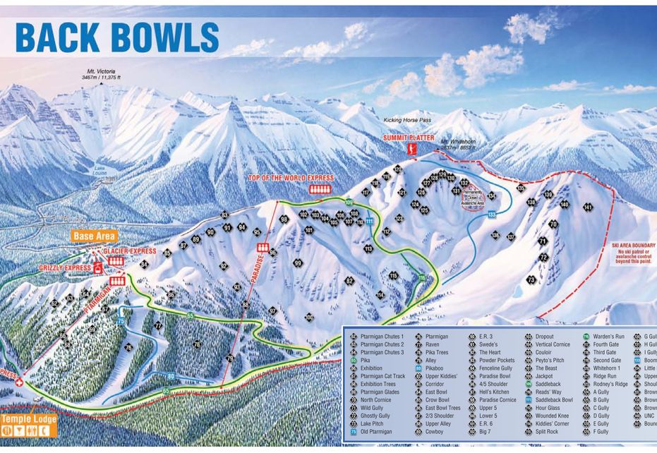 Banff Lake Louise Back Bowls Ski  Map