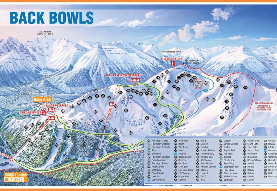 Banff Lake Louise Back Bowls Ski  Map