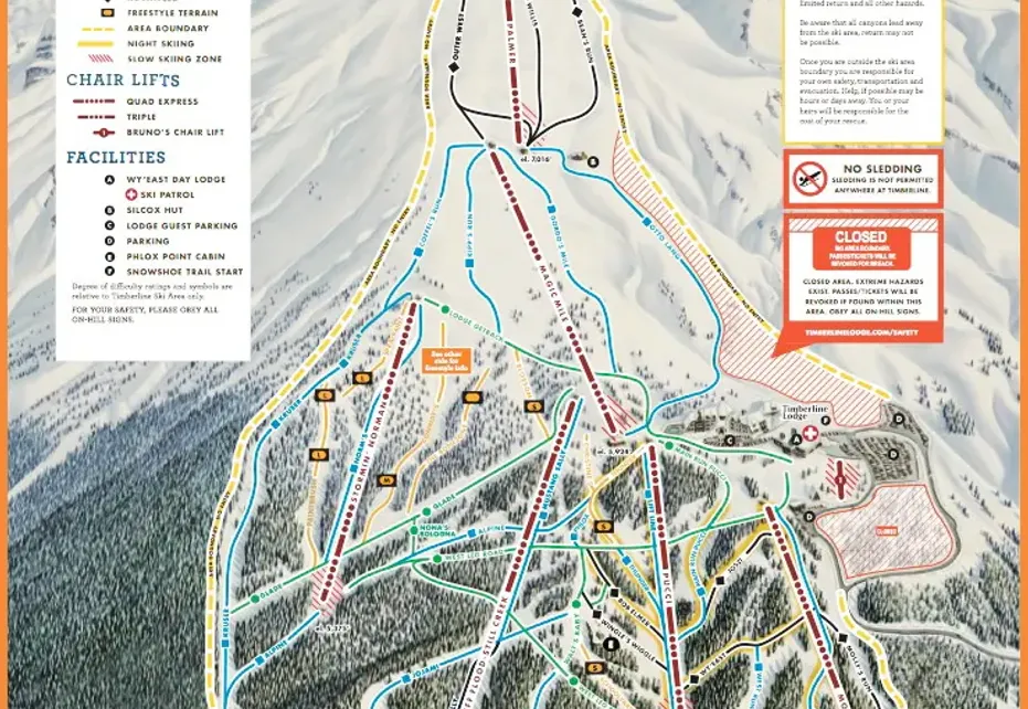 Timberline Lodge Ski  Map