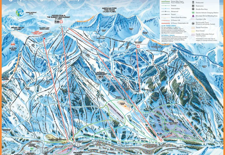 Snowbird Ski  Map - Peruvian Gulch & Gad valley
