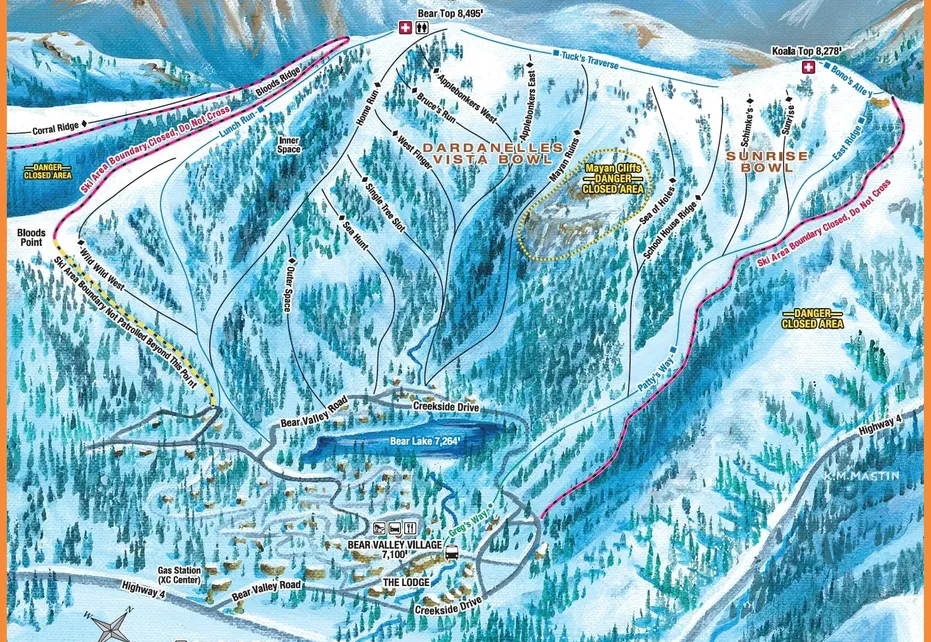 Bear Valley Ski  Map - Village Side