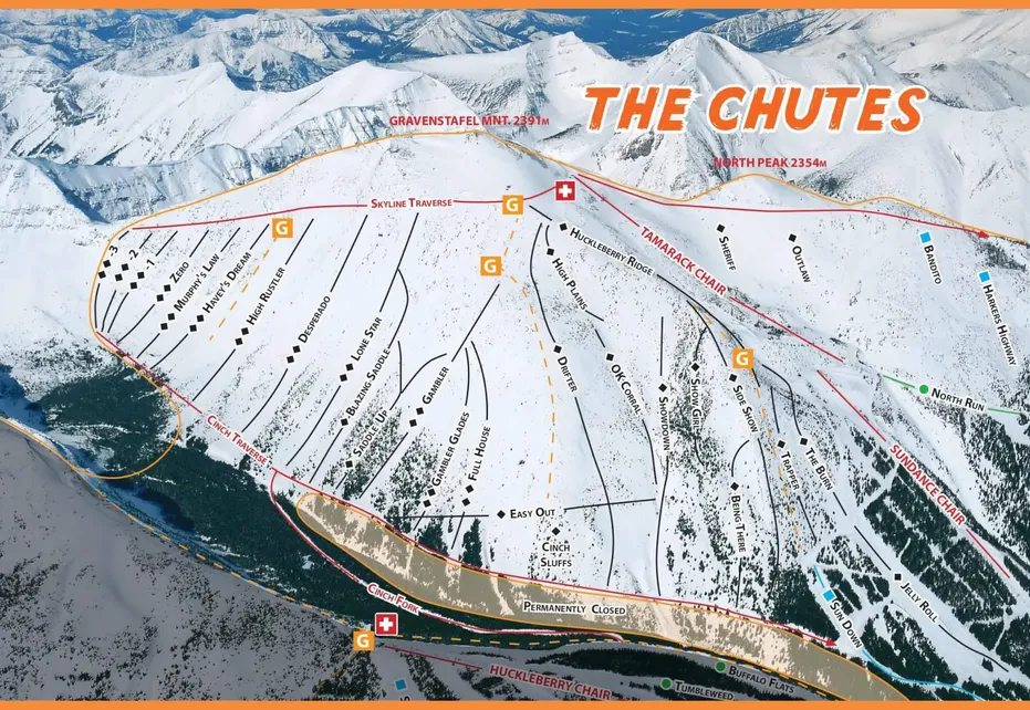 Castle Mountain - Chutes Ski Map