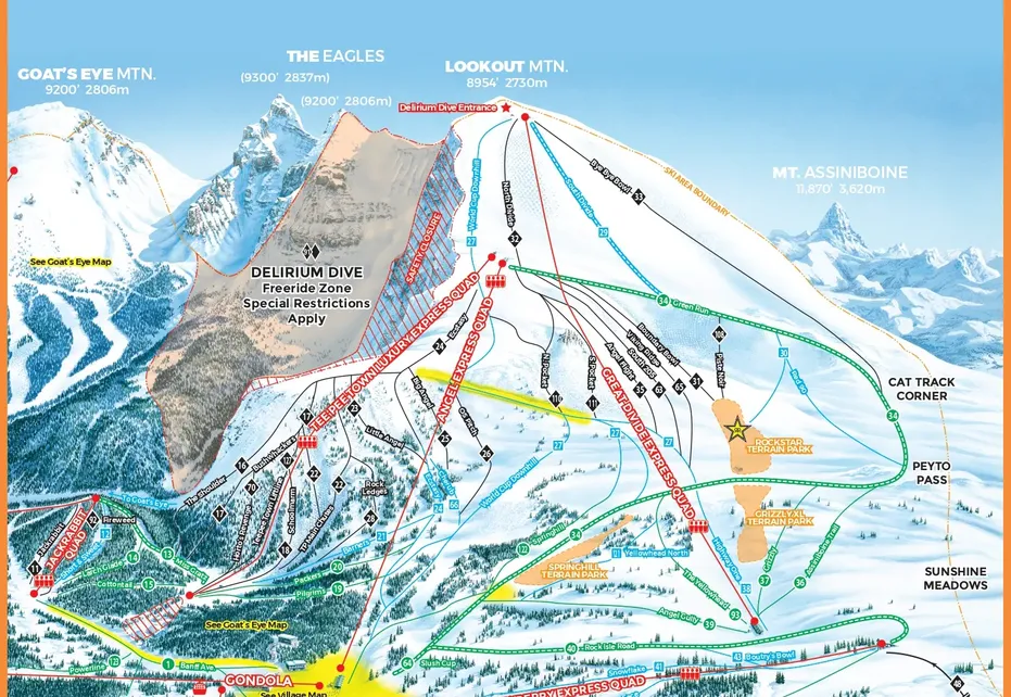 Banff Sunshine Look Out Mountain Ski  Map