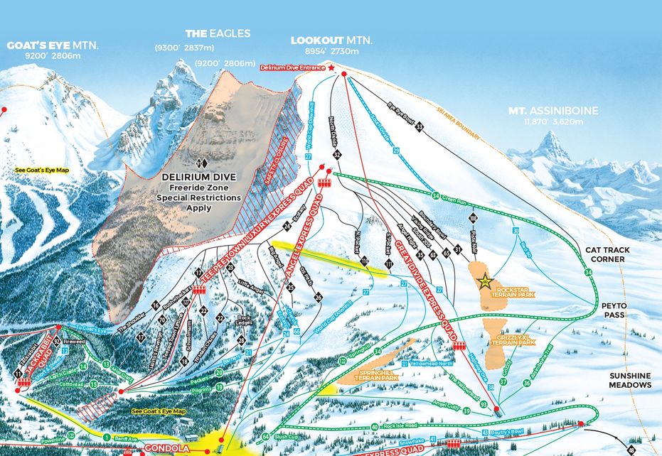 Banff Sunshine Look Out Mountain Ski  Map