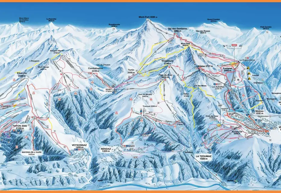 Verbier 4 Vallees Ski Map