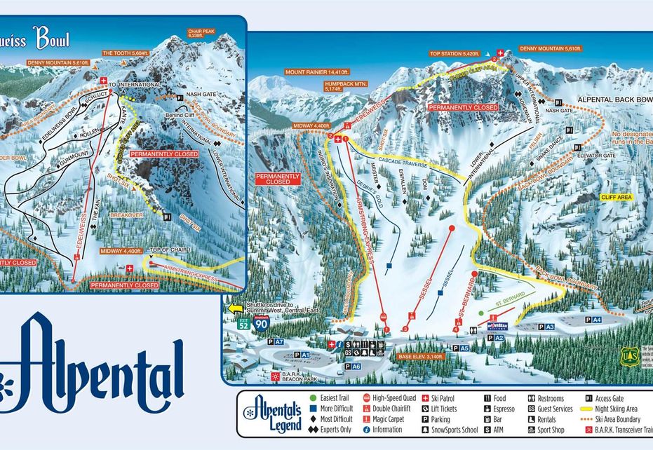 Alpental Ski Map - Bowls