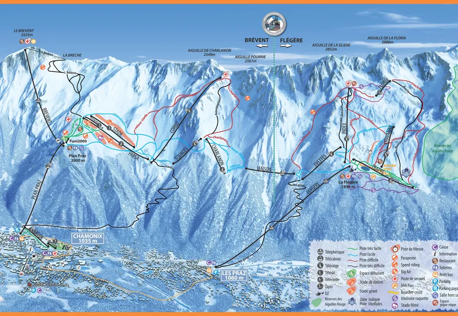Chamonix - Brévent and Flégère Ski Map